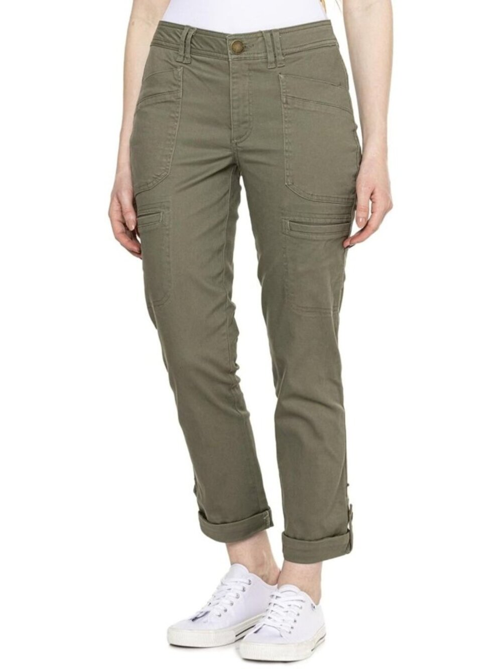 Democracy "Ab Technology" High Rise Utility Pants Gray Womens 10 Roll Cuff Cargo - Picture 2 of 10